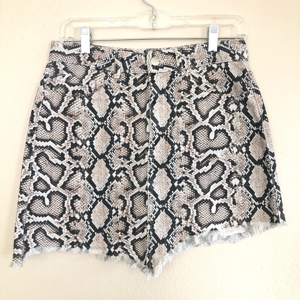 Zara trf Collection Snakeskin Print Asymmetrical Distressed Hem Denim Mini Skirt